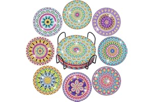 NEXMEE 8 Pièces Diamond Painting Dessous de Verre, 5D DIY Mandala Sous-Verres Art de Diamant avec Support, Sous-Verres pour Boissons, Activité Manuelle pour Les Débutants, Adultes et Enfants