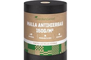 GardenGloss 50m² Premium Tela Antihierba contra Las Malas Hierbas - 150g/m² Extra Fuerte - Mallas Antihierba Resistente al Desgaste 50g/m² - Alta estabilización UV (50m x 1m, 1 Rollo)
