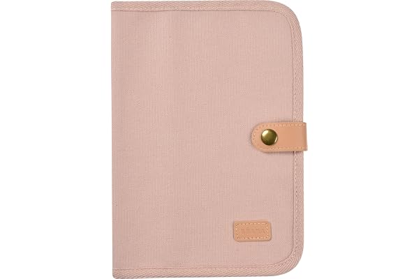 BÉABA, Protège Carnet de Santé, Genève, 2 Poches Intérieures, Bouton Pression, Tissu Imperméable, 100% Coton, Rose Poudré