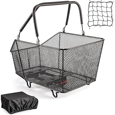 Lot De 2 Paniers Vélo Métal Noir Avant Et Arrière - 22,5x23x17cm