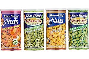 ‎KHAO SHONG Khao Shong Snack Mix Mischkarton, knusprige Kracker, knackige Erdnüsse & Bohnen, praktischer Snack für unterwegs, verschiedene Sorten, 4 x Dosen - Gesamt 990 g