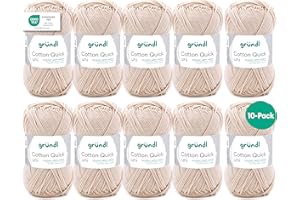 Gründl Laine Cotton Quick uni – laine fine pour crochet – fil à tricoter – fil à crocheter – brillante et douce pour la peau – 100% coton – 10 pelotes 50 g / 125 m – taille d’aiguille 3-4 –Sand