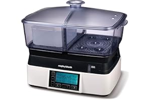 Morphy Richards Intellisteam Compact Food Steamer, 6L, Synchronised Steaming, Digital Display, Memory System, White & Black, 48775