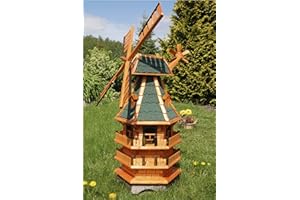Deko-Shop-Hannusch Moulin à vent décoratif à 3 étages avec toit revêtu d'asphalte verte et illuminations alimentées via énergie solaire 1,4 m