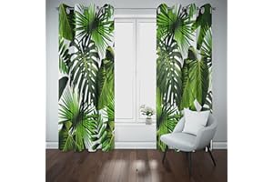 MUZHILI Growth Rainforest of Hawaii with Exotic Rainforest Modern and Unique Shading Green Leaf Tree Shade Durable to Look at Summer Cool and Refreshing Shading Insulation Curtains 2 Panes