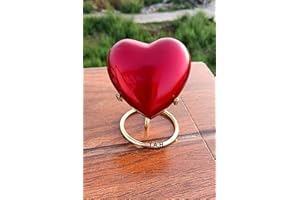 THE ANTIQUE HOUSE Urne funéraire en Forme de cœur Rouge avec Support en Laiton pour Votre Amour
