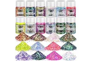 LEOBRO 12 Couleurs Holographic Chunky Caméléon Glitter Set Paillettes Poudre Paillettes pour Résine Epoxy Verser Bricolage Festival Décoration DIY Nail Art