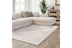 Interiyou Tapis Salon à Poils Courts Cannes - 240x340 Crème - Motif bohème scandinave avec Effet 3D - Plat et géométrique - Poil Ras pour Chambre, Couloir, Bureau