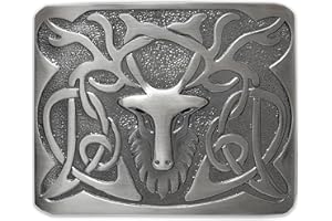 KILT MANIA Scottish Stag Head Kilt Belt Buckle Antique Silver Finish - Traditional Highland Celtic Accessory For Men - Made of Pewter