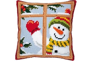Vervaco Cross Stitch Cushion Kit House Decorating SNOWMAN DIY Art & Craft Embroidery Tapestry Kit Creative Activities Art Project For Adults ca.40x40 cm Gift Set