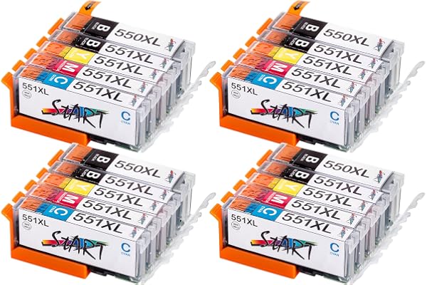 Start - 20 XL Cartouches d'encre compatibles avec Puce remplace Canon PGI-550BK XL Noir, CLI-551BK XL Photo-Noir, CLI-551C XL Cyan, CLI-551M XL Magenta, CLI-551Y XL Yaune