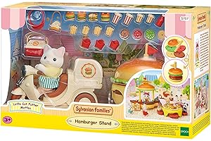 EPOCH Sylvanian Families - Le Stand de Hamburgers - Coffret 20 Accessoires et 1 Figurine - Plongez dans Le Monde Imaginaire de la Famille Sylvanian - Maisons de poupées et Jouets Enfant 3 Ans et + - 5757