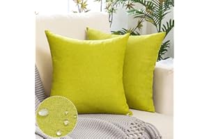Woaboy Outdoor Waterproof Cushion Covers for Garden Patio 18x18inches Spring Decorative Linen Pillow Covers Square Modern Pillowcases for Living Room Balcony Set of 2, 45x45cm Green