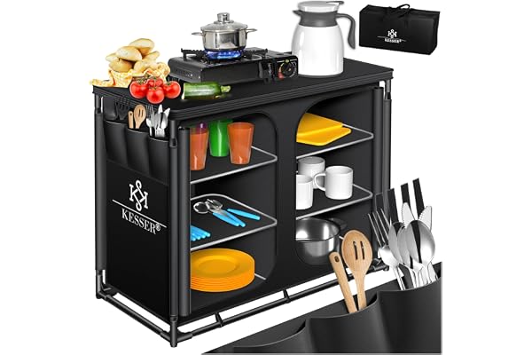 KESSER® Campingkök | inkl. bärväska | campingskåp | med aluminiumram | resekök | kökslåda | tältskåp | utomhus camping kök
