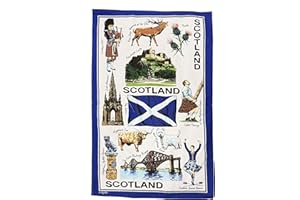 ELGATE Scottish Tea Towel Souvenir Gift Scotland Saltire Flag Stag Bagpiper Landmarks