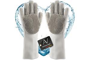 AVANA Silikon diskhandskar med Wash Scrubber rengöringshandskar grå | Värmebeständiga rengöringshandskar, långa handskar för tvätt, djurvård, badrum och biltvätt