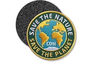 ‎CLUB OF HEROES Save the Nature Klett-Patch gestickt rund 62 mm/Klett Patch Patches Applikation auf Kleidung Rucksack Taschen/Frieden Peace Krieg Welt Erde Naturschutz Umweltschutz