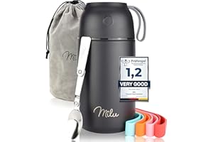 Milu® termo pojemnik 450, 650, 800ml | pojemnik ze stali nierdzewnej utrzymujący ciepło | pojemnik na żywność | pojemnik na żywność utrzymujący ciepło | Thermo Lunchbox | Müsli to go | (Czarny, 800ml)