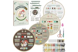 Dazhqp Embroidery Kit for Adult Beginners, 4-Pack Embroidery Starter Kit Including 38 Stitches Learning Step-by-Step Guide and Video, Pre-Patterns, Threads, Needles and Hoop, Craft Kits for Adults