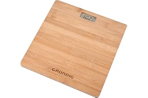 Grundig Pèse Personne – Balance Digitale – Pèse Personne avec Écran LCD – Capacité jusqu’à 180 kg – Unitès kg, lb et st – 28x28 cm - Bambou