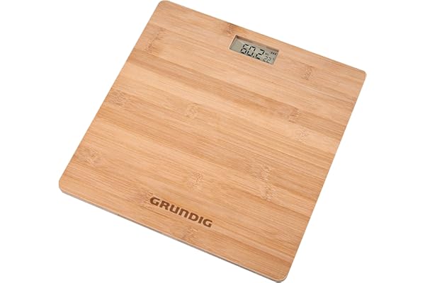 Grundig Pèse Personne – Balance Digitale – Pèse Personne avec Écran LCD – Capacité jusqu’à 180 kg – Unitès kg, lb et st – 28x28 cm - Bambou