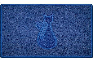 Nicoman CAT Shape Cat Litter Box Mat, Dog Food Feeding Tray Matt, Non-Slip, Easy Clean, Washable(75x44cm,Medium),BLUE