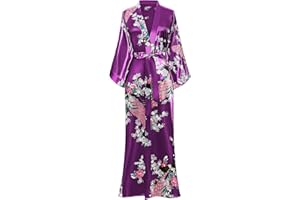 BABEYOND Kimono à imprimé paon pour femme - Peignoir pour mariée/fête entre filles - 135 cm