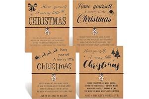 Otuuz 4 Pcs Christmas Wish Bracelets Adjustable Star Christmas Stocking Fillers with Card for Gift Friends Family Classmates