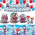 Wirhaut 100Pcs Spidey Cartoon Tableware Set - Spidey & Friends Birthday Party Decorations, Kids Party Supplies Including Balloons, Plates, Cups & Birthday Banner