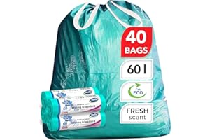 STELLA PACK Sacs Poubelle 40l Parfumés Écolos - 40 Pcs en Plastique Recyclé Résistants Avec Cordon de Serrage Contrôle Des Odeurs Parfaits Pour Maison Bureau Écoles Sac Poubelle