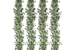 SOMYTING Lot de 4 guirlandes artificielles d'eucalyptus avec Feuilles de Saule Vertes Feuilles Blanches Guirlande de Fleurs artificielles Plante Suspendue pour arrière-Plan décoration de Mariage