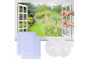DAWANYI 2 Stück Anti-Fliegen-Netz Fenster, 150x180cm Zuschneidbar Insektenschutz Fenster Netz für Schützen die Familie vor Insekten, mit selbstklebendes Klettband & Zuschneider
