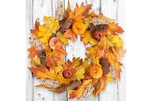 Benjia Jesienny wieniec drzwi wejściowe, jesienna jesień Halloween rafa dynia wieńce na drzwi na zewnątrz październikowe żniwa Święto Dziękczynienia dekoracje 45 cm