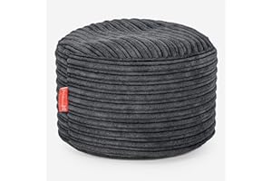 Lounge Pug Round Footstool Bean Bag Pouffe, Small Foot Rest, Cord Black