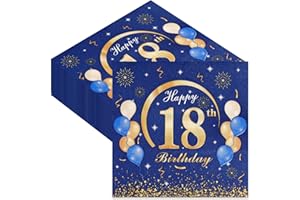 LAWALEISHE 40Pcs Happy 18th Birthday Party Napkins, Disposable Blue Gold Paper Serviettes for Men Women, 33x33cm/13x13in Tissues for Legal Age Birthday Party Decorations