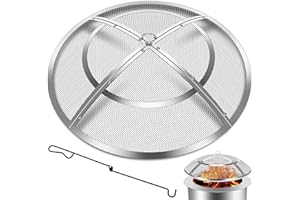 HYDREAM Fire Pit Spark Screen,36 Inch Fire Pit Screen Cover Stainless Steel Outdoor with Handle&Poker,Firepit Screens Cover Round Mesh Lid Heavy-Duty Steel Replacement for Backyard/Beach/RV Camping