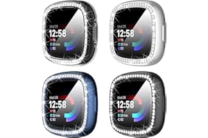 SUOMAN Diruite 4-Pack Cover for Fitbit Versa 4/Sense 2 Screen Protector Case, HD Shockproof Soft TPU Full Protection Screen Protector Case for Fitbit Versa 4/Sense 2 Protective Case [Scratch-Resistant]