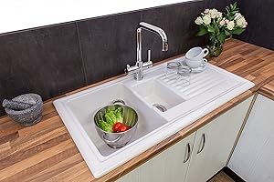 Reginox RL301CW 1.5 Bowl White Ceramic Reversible Inset Kitchen Sink & Waste Kit