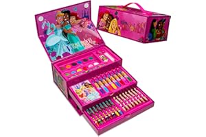 Disney Valigetta Colori per Bambini - Kit Colori per Disegnare e Dipingere Principesse Set Acquerelli Bambini Pennarelli Matite Pastelli - Regalo Creativo per Bambine
