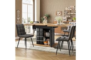Merax Dining table 110-140×80x75cm, Extendable Kitchen Table, elegant wood grain design, double-layer storage, solid table base, for 4-6 People, for Home & Office, Oka+Black