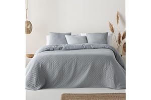 GAMUSI Colcha Cama 150 cm Ligera Entretiempo Primavera Verano Lisa Jacquard algodón Transpirable, 250x270 cm, Color Antracita