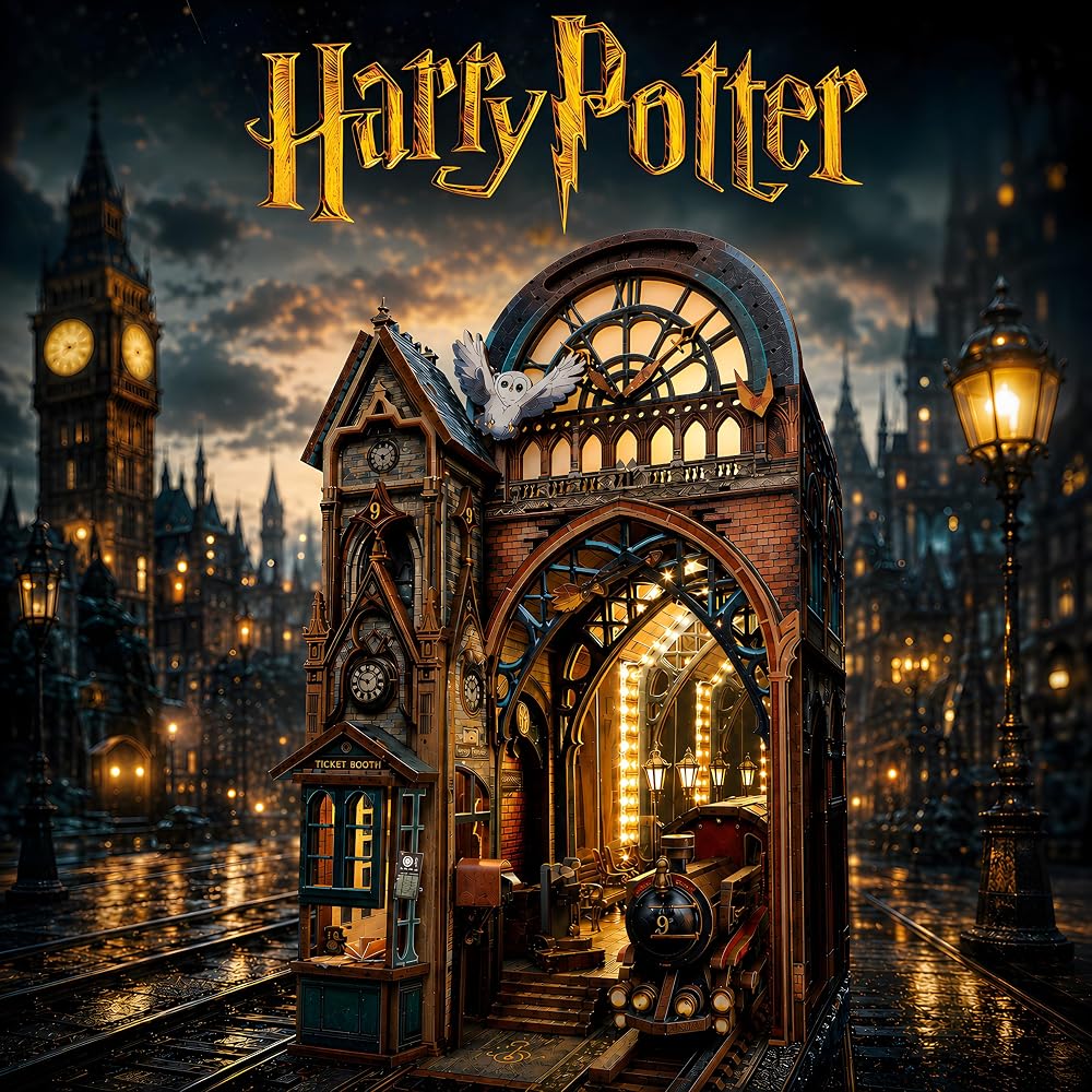 Magic Station Büyülü Gar Book Nook – LED Işıklı DIY Ahşap Maket ve Minyatür Tren İstasyonu Kiti