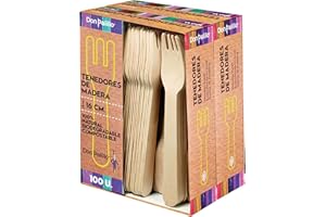 DON PALILLO - 200 Tenedores de madera desechables., 16 cm. 100% natural, ecológico, biodegradable