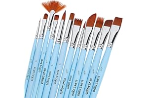 Blue Squid Set de Pinceles de Pintura - 12 Pinceles Profesionales para Pintura Facial y Corporal - Acrílico Acuarela Óleo - Mango de Madera y Cerdas de Nylon - Fino Redondo Punta Plano Abanico