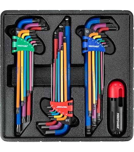 18-Piece Long Arm Hex Key Set - SAE & Metric (1.5-10mm, 1/16-3/8") With Ball End & Stand