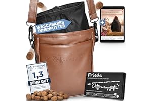 Ostfriesenpfoten® Leckerlibeutel 'Frieda' für Hunde aus hochwertigem Kunstleder - Dunkelbraun Größe L - Futterbeutel mit EasyOpen Einhandmagnetverschluss - Gassitasche für Hunde-Leckerli
