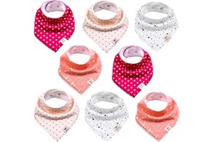 M.M.C. Foulard triangolari per bambini, 8 pezzi, carino unisex in cotone, con bottoni automatici regolabili, bavaglini per bambini e ragazze