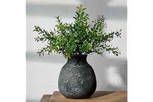 PORCER Ceramic Rustic Flower Vase, 5.98 Inch Cute Boho for Home Decor, Farmhouse Terracotta Vase for Living Room, Table, Shelf, Mantel Decoration, Farmhouse, Black