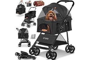 Lovpet LOVPET Cochecito para perros 2 en 1, bolsa de transporte, plegable, hasta 20 kg, con ventana de red y cubierta para la lluvia, para perros pequeños, gatos, antracita