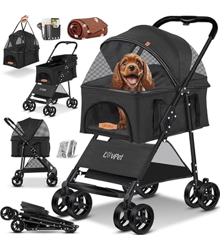 COSTWAY 3-in-1 hondenwagen, hondenbuggy met verstelbaar netdak, mand en COSTWAY 3-in-1 hondenwagen, hondenbuggy met verstelbaar netdak, mand en